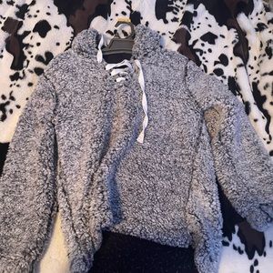 Derek heart Sherpa jacket with hood.
